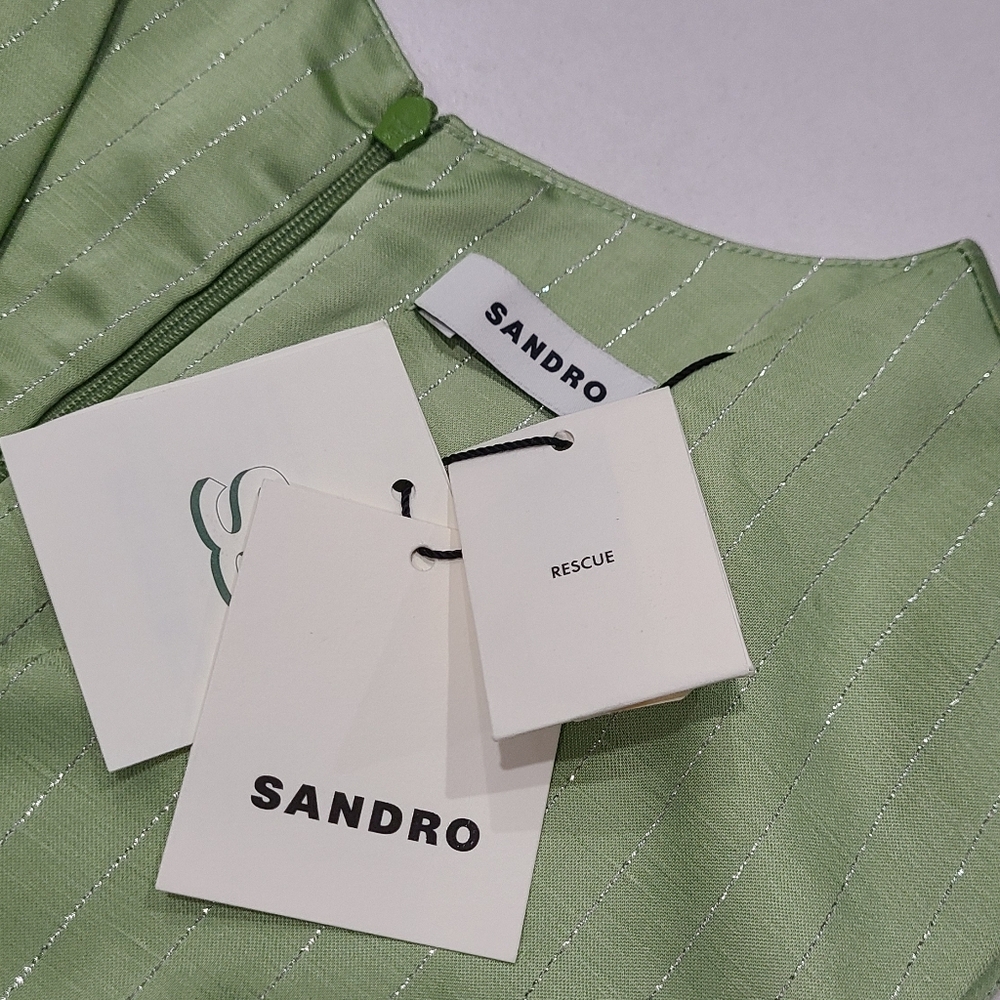 SANDRO Abby Sleeveless Midi Dress Cut-Out Metallic Pinstripe Sz 40 US 8 NWT - Picture 8 of 16